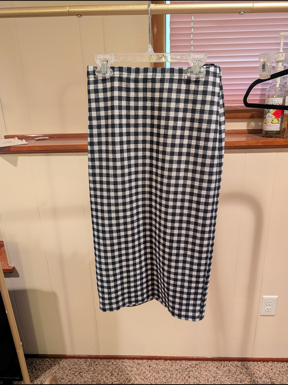 SHEIN Black and White Gingham Midi Skirt